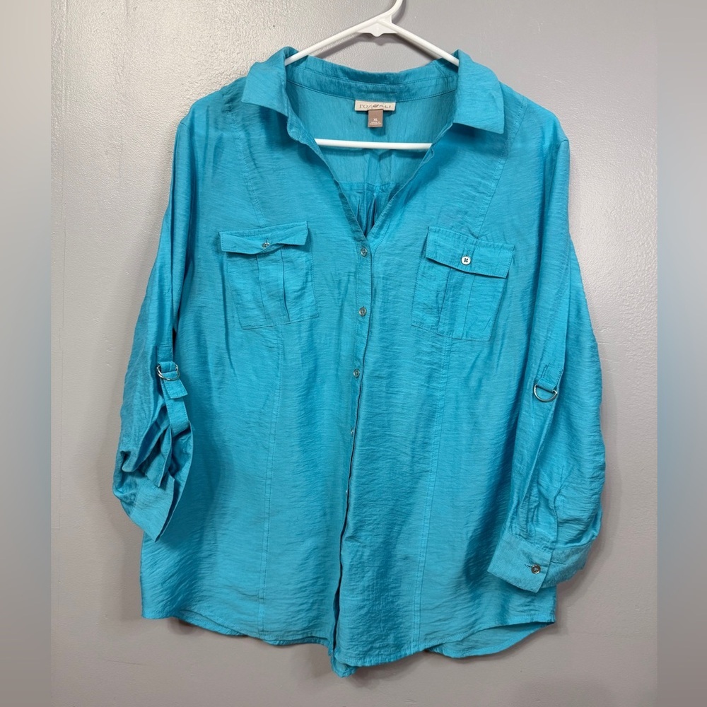 #5)  Turquoise Button-Up Shirt